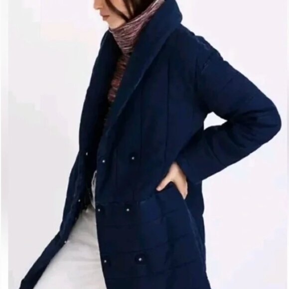Madewell Dumont Dark Blue Navy Denim Wash Double Breast Quilted Coat Jacket - Picture 2 of 2